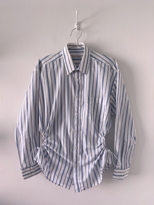 L Nena Hansen Bungee Shirt - White Blue Grey Stripe