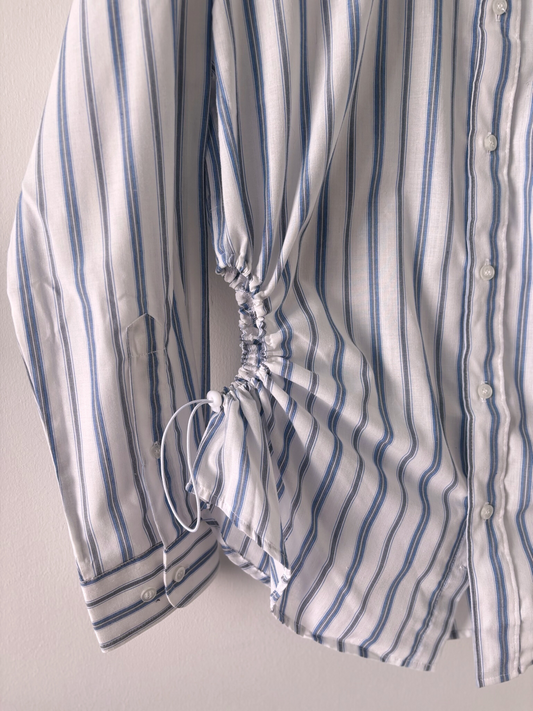 L Nena Hansen Bungee Shirt - White Blue Grey Stripe