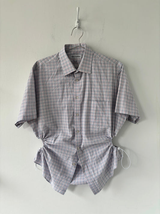 L/XL Nena Hansen Bungee Shirt Short Sleeve - Red Blue Plaid