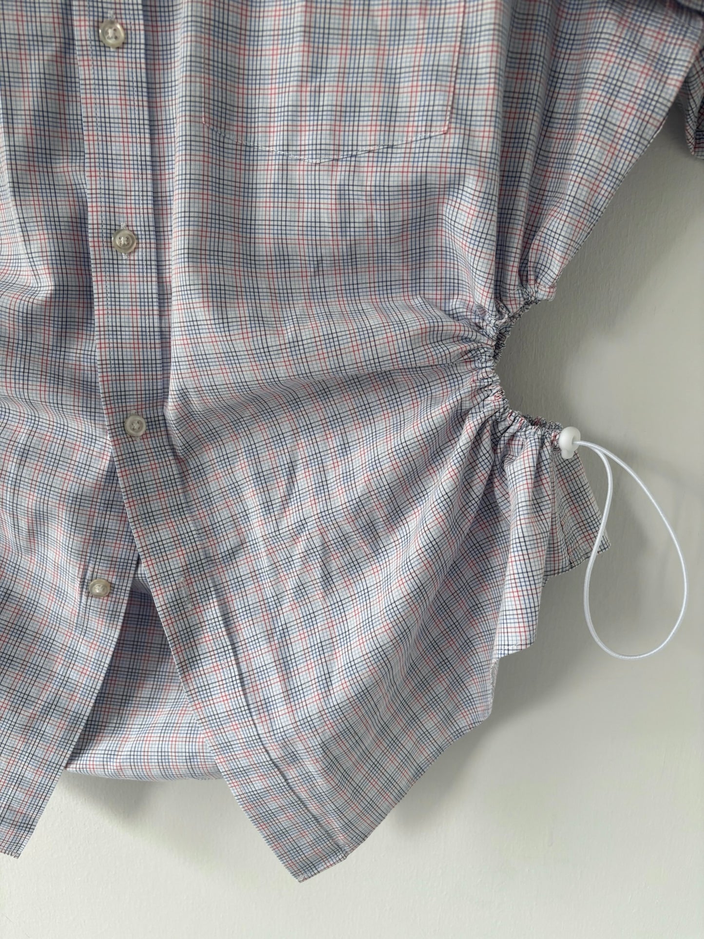 L/XL Nena Hansen Bungee Shirt Short Sleeve - Red Blue Plaid