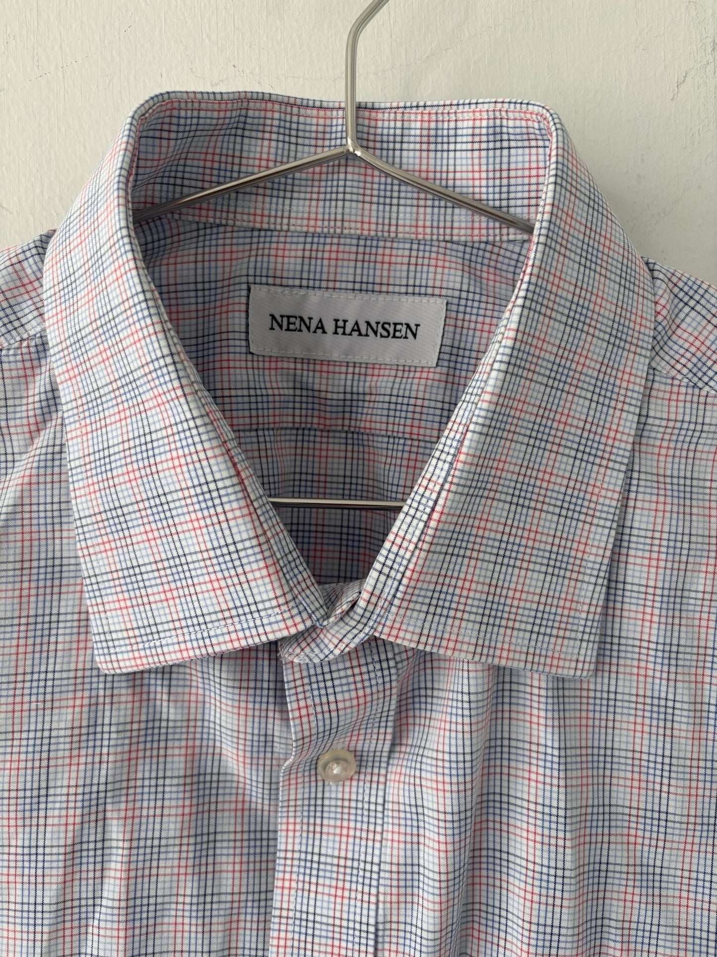 L/XL Nena Hansen Bungee Shirt Short Sleeve - Red Blue Plaid