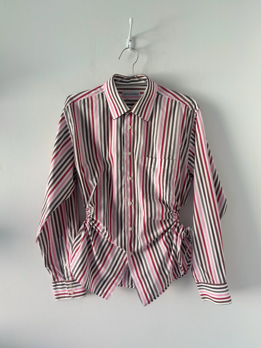 M/L Nena Hansen Bungee Shirt - Pink Red Grey Brown Stripe