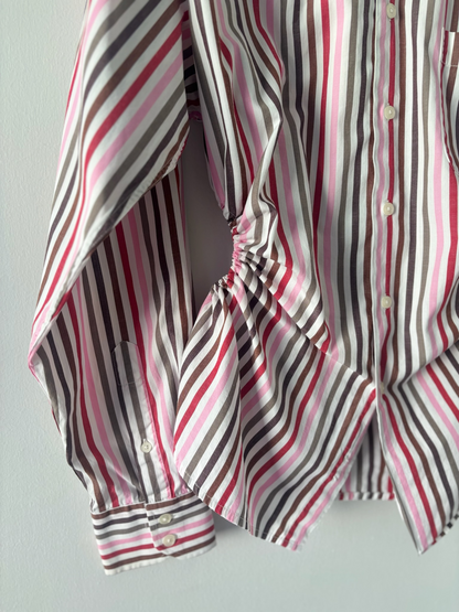 M/L Nena Hansen Bungee Shirt - Pink Red Grey Brown Stripe