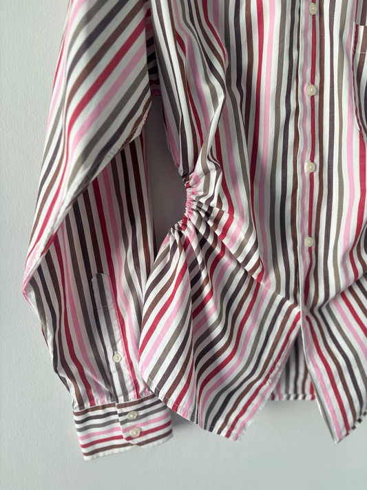 M/L Nena Hansen Bungee Shirt - Pink Red Grey Brown Stripe