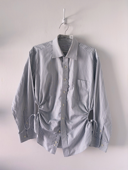 L Nena Hansen Bungee Shirt - Blue Green Pin Stripe
