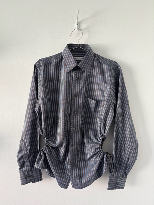 L Nena Hansen Bungee Shirt - Charcoal Blue Stripe