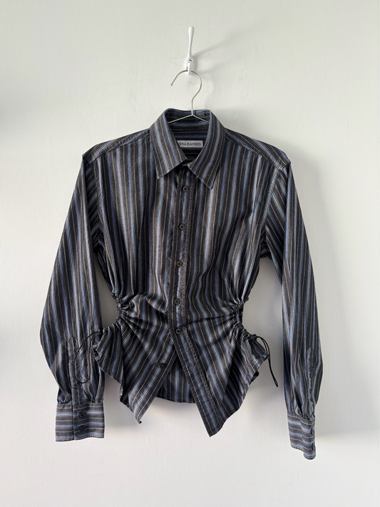 S Nena Hansen Bungee Shirt - Charcoal Blue Mixed Stripe